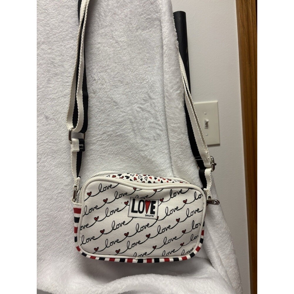 Brighton Love Scroll Cross Body Bag White, Red & Black with Hearts, 7" New
